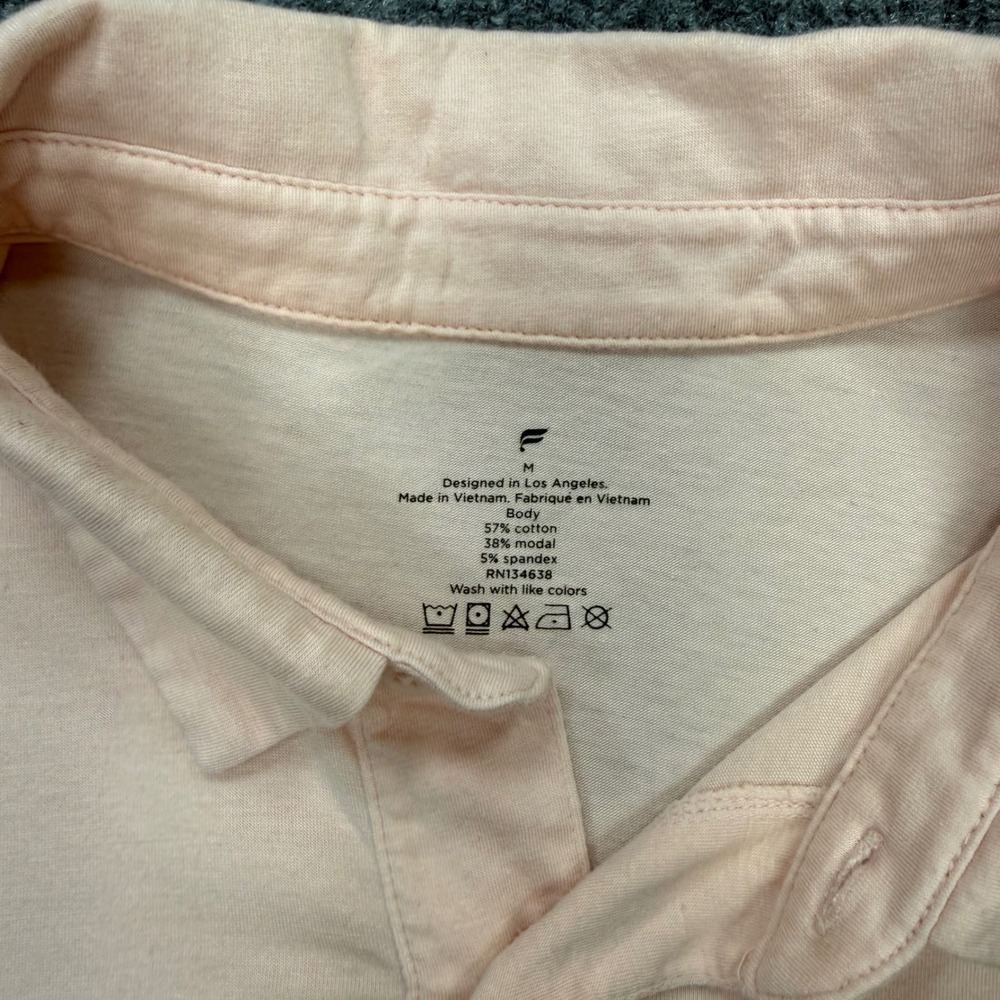 Fabletics Mens Short Sleeve Polo Shirt Peach Pink Cotton Modal Stretch Size M - Picture 2 of 8